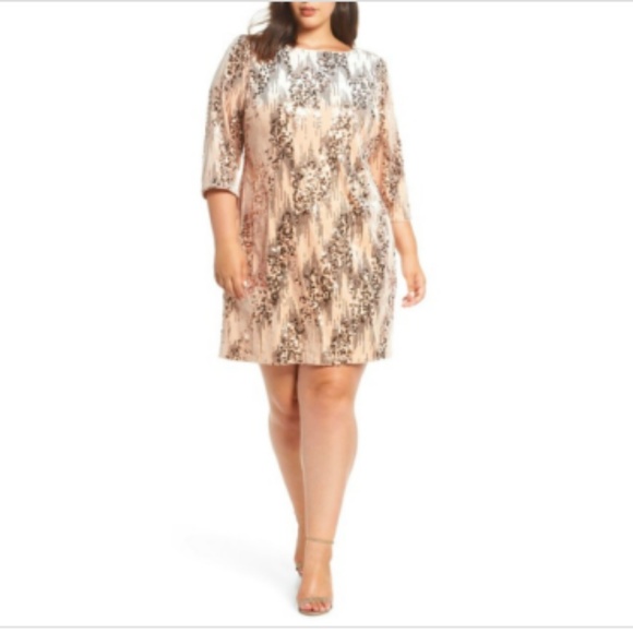 Eliza J Sequin Sheath Dress Plus Gold Blush Sequin - Picture 1 of 8